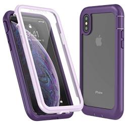 Eonfine for iPhone X Case,for iPhone Xs Case,Built-in Screen Protector Full Body Heavy Duty Shockproof Rugged Cover Skin for iPhone X/Xs 5.8inch (Purple/Clear)