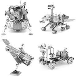 Set of 4 Metal Earth 3D Laser Cut Models: Hubble Telescope - Apollo Lunar Rover - Apollo Lunar Module - Mars Rover