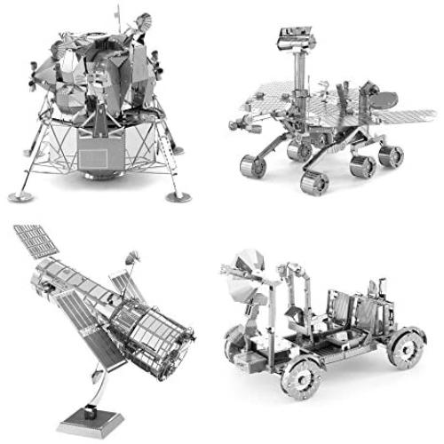 Set of 4 Metal Earth 3D Laser Cut Models: Hubble Telescope - Apollo Lunar Rover - Apollo Lunar Module - Mars Rover