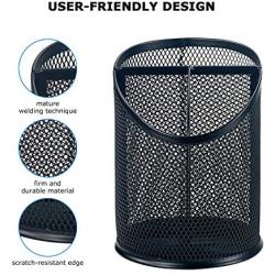 Bonsaii 2-Pack Round Steel Mesh Pen Pencil Desk Holder Organizer 3 Compartments,Black(W6809)