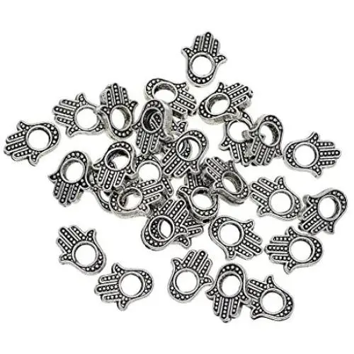 Homyl 30 Pieces Tibetan Silver Metal Hand Shaped Evil Eye Loose Spacer Beads Jewelry Making Charms Accessories Findings