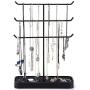 JackCubeDesign Metal 3 Tier Jewelry Display Stand Tree Organizer Necklace Holder Rack Hanger Accessory Tower with Earring Ring Tray Storage for Dresser, Vanity, Tabletop, Bedroom (Black) -MK320D
