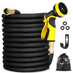 Garden Hose Expandable 100FT, Flexible Water Hose with Powerful Nozzle Spray, Car Wash Hose with Good Pressure, Expanding hose with 3/4“ Brass Connector, Hose with Metal 9 Function Spray NozzleStorage