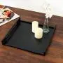 MyGift Large Modern Square Matte Black Metal Serving Tray with Curved Cutout Handles - 16 x 16