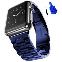 HUANLONG Compatible with Apple Watch Band, Solid Stainless Steel Metal Replacement Watchband Bracelet with Compatible with iWatch Series 1/2/3/4/5(Blue 38mm)