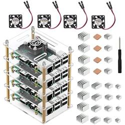 Raspberry Pi 4 Cluster Case, iUniker Raspberry Pi 4 Case with Cooling Fan and Raspberry Pi 4 Heatsink for Raspberry Pi 4 Model B, 3 B+, Pi 3 B, Pi 2 B, Pi B+ (4-Layers)