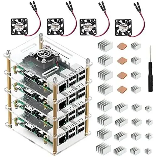 Raspberry Pi 4 Cluster Case, iUniker Raspberry Pi 4 Case with Cooling Fan and Raspberry Pi 4 Heatsink for Raspberry Pi 4 Model B, 3 B+, Pi 3 B, Pi 2 B, Pi B+ (4-Layers) Raspberry Pi 4 Cluster Case, iUniker Raspberry Pi 4 Case with Cooling Fan and Raspberry Pi 4 Heatsink for Raspberry Pi 4 Model B, 3 B+, Pi 3 B, Pi 2 B, Pi B+ (4-Layers)
