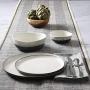 Gibson Elite Rhinebeck Round Reactive Glaze Double Bowl Stoneware Dinnerware Set, Service for Four (16pcs), White and Black