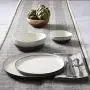 Gibson Elite Rhinebeck Round Reactive Glaze Double Bowl Stoneware Dinnerware Set, Service for Four (16pcs), White and Black Gibson Elite Rhinebeck Round Reactive Glaze Double Bowl Stoneware Dinnerware Set, Service for Four (16pcs), White and Black