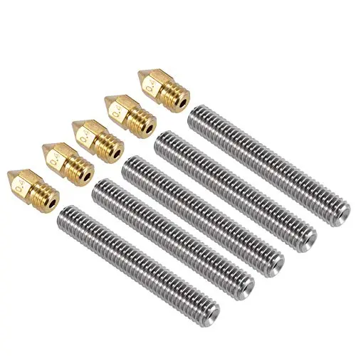 PChero 5pcs M6 x 40mm Stainless Steel Teflon Nozzle Throat + 5pcs 0.4mm Brass Extruder Nozzle Print Heads for Anet A8 MK8 Reprap 3D Printers PChero 5pcs M6 x 40mm Stainless Steel Teflon Nozzle Throat + 5pcs 0.4mm Brass Extruder Nozzle Print Heads for Anet A8 MK8 Reprap 3D Printers