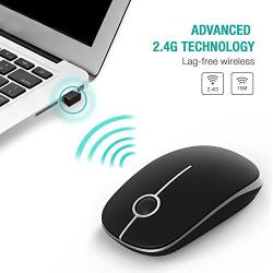 Jelly Comb 2.4G Slim Wireless Mouse with Nano Receiver, Less Noise, Portable Mobile Optical Mice for Notebook, PC, Laptop, Computer, MacBook MS001 (Black and Silver)