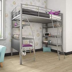 DHP Studio Loft Bunk Bed Over Desk and Bookcase with Metal Frame - Twin (Gray)