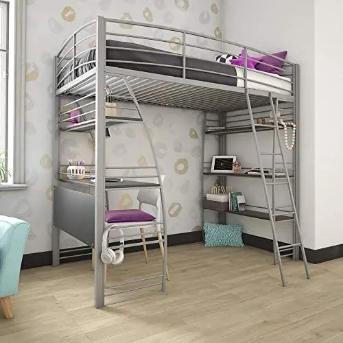 DHP Studio Loft Bunk Bed Over Desk and Bookcase with Metal Frame - Twin (Gray) DHP Studio Loft Bunk Bed Over Desk and Bookcase with Metal Frame - Twin (Gray)