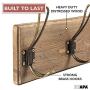 Wall Mounted Coat Rack - Rustic Wooden 4 Hook Coat Hanger Rail, Distressed Wood, Antique Brass Hooks