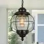 LALUZ Outdoor Pendant Lights, Farmhouse Ceiling Hanging Porch Fixture in Black Metal with Clear Bubbled Glass Globe in Iron Cage Frame, Exterior Lantern for Gazebo, Entryway, Patio LALUZ Outdoor Pendant Lights, Farmhouse Ceiling Hanging Porch Fixture in Black Metal with Clear Bubbled Glass Globe in Iron Cage Frame, Exterior Lantern for Gazebo, Entryway, Patio