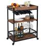 CHARAVECTOR Bar Cart Kitchen Bar&Serving Cart for Home with 3 -Tier Storage Shelves Kitchen Island Cart,Metal Wine Rack Storage and Glass Bottle Holder