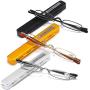 Small Reading Glasses Men Women 3 Pairs Slim Pocket Readers with Pen Metal Case Spring Hinge 3.5