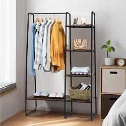 Tangkula Metal Garment Rack, Free Standing Closet Storage Organizer w/ 5 Shelves & Hanging Bar, Open Wardrobe Rack for Hanging Clothes and Storage, Clothes Rack for Bedroom Living Room Entryway