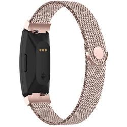 POY Compatible with Fitbit Inspire Hr Bands, Stainless Steel Replacement for Fitbit Inspire and Ace 2 Metal Loop Bracelet Sweatproof Wristbands for Women Men Rosepink Small