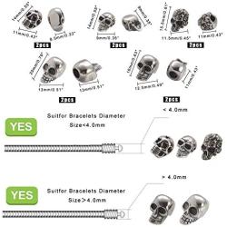 UNICRAFTALE 10pcs 5 Styles Skull Beads 1-6mm Stainless Steel Beads 16-20mm Long Skull Loose Beads Spacer Beads Antique Silver Halloween Beads for Jewelry Making DIY Bracelet Necklace