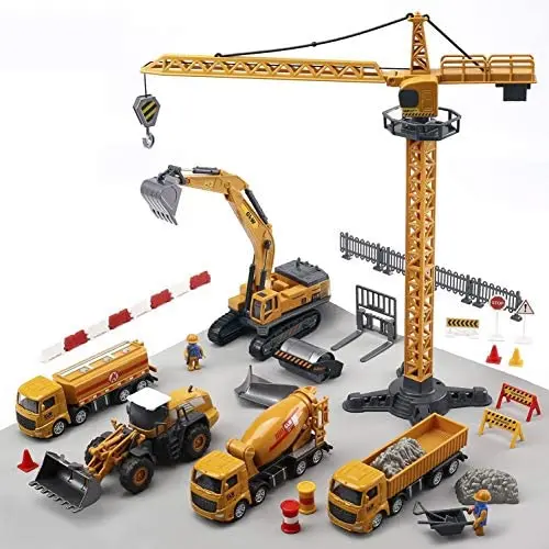 CUTE STONE Alloy Construction Vehicles Truck Toy Set, Kids Engineering Truck Playset, Crane, Excavator, Cement, Fuel Truck, Wheel Loader with 3 Interchangeable Parts,Gift for Toddlers Boys Children CUTE STONE Alloy Construction Vehicles Truck Toy Set, Kids Engineering Truck Playset, Crane, Excavator, Cement, Fuel Truck, Wheel Loader with 3 Interchangeable Parts,Gift for Toddlers Boys Children