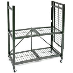 Origami 3 Shelf Foldable Storage Unit on 3'' Caster Wheels, Unfolds in 5 Seconds, Holds up to 750 Pounds, Metal Organizer Wire Rack, 29'' x 13'' x 36'', Heavy-Duty - Pewter