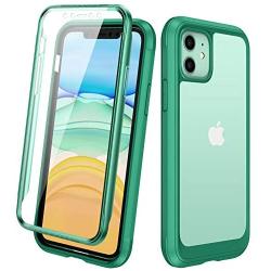 DIACLARA Compatible with iPhone 11 Case, Full Body Rugged Case with Built-in Touch Sensitive Anti-Scratch Screen Protector, Soft TPU Bumper Case Clear Compatible with iPhone 11 6.1'' (Green and Clear)