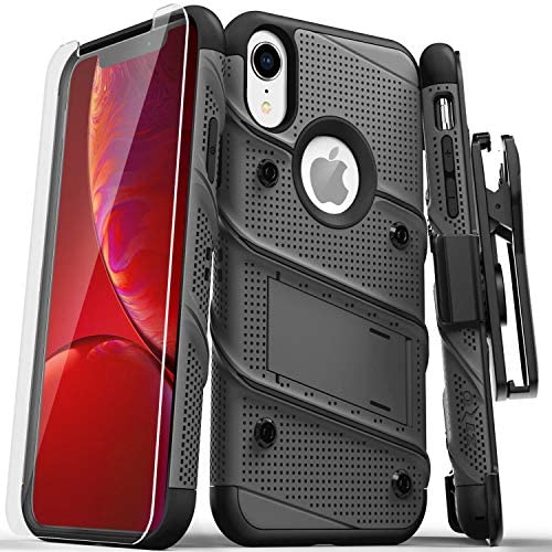 ZIZO Bolt Series for iPhone XR Case Military Grade Drop Tested with Tempered Glass Screen Protector Holster and Kickstand Metal Gray Black