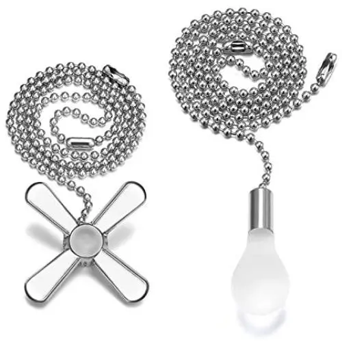 Ceiling Fan Pull Chain, 2pcs 24-inch 3mm Diameter Beaded Ball Extension Chains with Decorative Light Bulb and Fan Cord (Silver) Ceiling Fan Pull Chain, 2pcs 24-inch 3mm Diameter Beaded Ball Extension Chains with Decorative Light Bulb and Fan Cord (Silver)