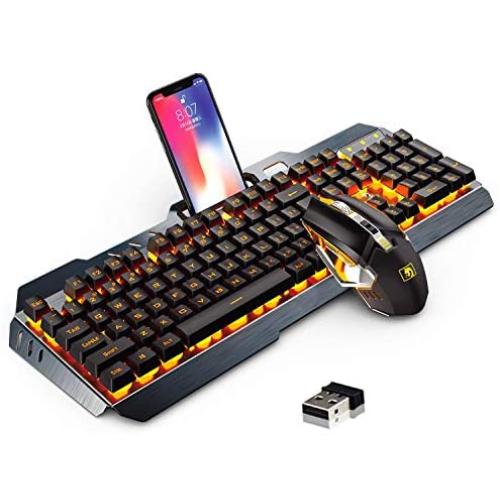 Rechargeable Keyboard and Mouse,Suspended Keycap Mechanical Feel Metal Panel Gaming Keyboard Mouse Combo,3800mAh Large Capacity Lithium Battery,Anti-ghosting (Black)