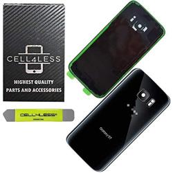 CELL4LESS Compatible Back Glass Cover Back Door w/Installed Camera Lens, Custom Removal Tool & Installed Adhesive Replacement for Samsung Galaxy S7 - All Models G930 - OEM Replacement (Black)