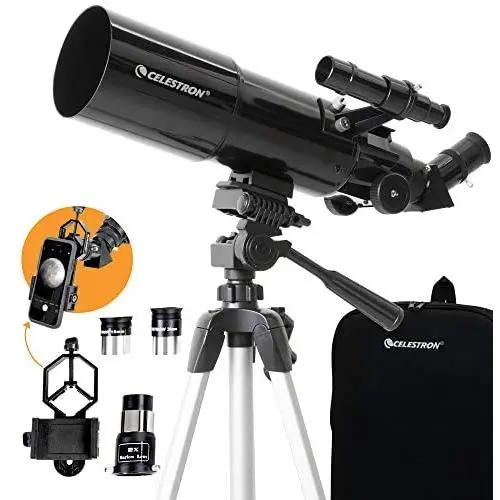 Celestron - 80mm Travel Scope - Portable Refractor Telescope - Fully-Coated Glass Optics - Ideal Telescope for Beginners - Bonus Astronomy Software Package - Digiscoping Smartphone Adapter Celestron - 80mm Travel Scope - Portable Refractor Telescope - Fully-Coated Glass Optics - Ideal Telescope for Beginners - Bonus Astronomy Software Package - Digiscoping Smartphone Adapter