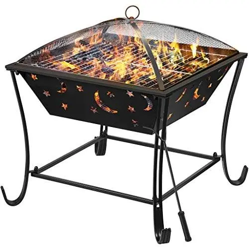 Finether Outdoor Fire Pit 24 Metal Fire Bowl BBQ Grill with Mesh Spark Screen Cover, Patio Backyard Beach Picnic Camping etc. Finether Outdoor Fire Pit 24 Metal Fire Bowl BBQ Grill with Mesh Spark Screen Cover, Patio Backyard Beach Picnic Camping etc.