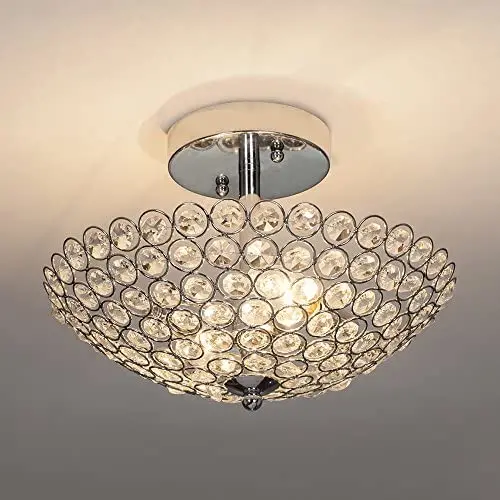 POPILION Modern Design Stainless Steel 2 Light Ceiling Flush Mount Crystal Chandelier Lighting,Crystal Ceiling Light Fixture Suitable for Bedroom, Living Room