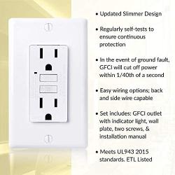 Faith [10-Pack] 15A GFCI Outlets Slim, Non-Tamper-Resistant GFI Duplex Receptacles with LED Indicator, Self-Test Ground Fault Circuit Interrupter with Wall Plate, ETL Listed, White, 10 Piece