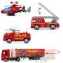 CUTE STONE 28 in 1 Fire Trucks Push and Go Car Carrier Truck Toy, Play Vehicles with Sounds and Lights, 10 Mini Diecast Trucks Included