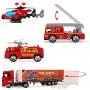 CUTE STONE 28 in 1 Fire Trucks Push and Go Car Carrier Truck Toy, Play Vehicles with Sounds and Lights, 10 Mini Diecast Trucks Included