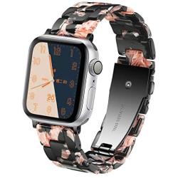 Caunedy Compatible with Apple Watch Bands 38mm/40mm for Women/Man, Light and Waterproof Fashion Replacement Resin Band with Stainless Steel Buckle for Series iWatch 6/5/4/3/2/1/SE (Black Rose, 38/40mm)