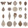 PH PandaHall 120pcs 19 Style Antique Bronze Filigree Connectors Charms Pendants Findings Iron Metal Embellishments for DIY Hairpin Headwear Earring Jewelry Making, Nickel Free