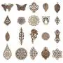 PH PandaHall 120pcs 19 Style Antique Bronze Filigree Connectors Charms Pendants Findings Iron Metal Embellishments for DIY Hairpin Headwear Earring Jewelry Making, Nickel Free