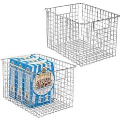 mDesign Farmhouse Decor Metal Wire Food Storage Organizer, Bin Basket with Handles for Kitchen Cabinets, Pantry, Bathroom, Laundry Room, Closets, Garage - 12'' x 9'' x 8'' - 2 Pack - Chrome