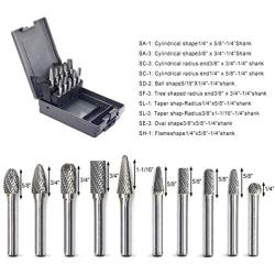 YUFUTOL Carbide Burrs Set 10pcs Double Cut Solid Carbide Rotary Burr Set 1/4 Inch Shank for Die Grinder Drill,Metal Carving, Polishing,Engraving,Drilling