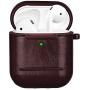 MOBEALO AirPods Leather Case 2 2019 Newes Protective Skin Cover Shockproof Accessories [Front LED Visible] with Stainless Steel Keychain Support Wireless Charging (Dark Brown)