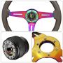 345mm 6 Bolt Steering Wheel Gunmetal Wood + Hub Adapter For Honda Civic Accord + Wakaba Shoshinsha Green/Yellow Horn Button Center Upgrade Replacement Performance