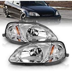 AmeriLite Chrome Replacement Headlights Set For 99-00 Honda Civic - Passenger and Driver Side