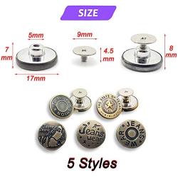 SOOSHOW 5 Styles 10 Sets Perfect Fit Instant Button Nailless Removable Metal Button Replacement No Sewing - Easy to Disassemble and Reusable, Adds an Inch to Any Pants Waist in Seconds! [Upgrad]