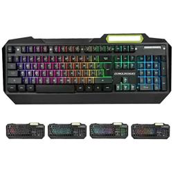 RGB LED Backlit Gaming Keyboard with Anti-ghosting, Light up Keys Multimedia Control, USB Wired Waterproof Metal Keyboard for PC Games Office (Cool Black)