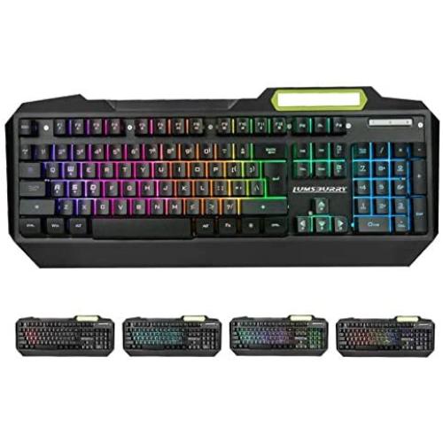 RGB LED Backlit Gaming Keyboard with Anti-ghosting, Light up Keys Multimedia Control, USB Wired Waterproof Metal Keyboard for PC Games Office (Cool Black)
