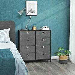 SONGMICS 4-Tier Wide Drawer Dresser, Storage Unit with 8 Easy Pull Fabric Drawers and Metal Frame, Wooden Tabletop for Closets, Nursery, Dorm Room, Hallway, 31.5 x 11.8 x 32.1 Inches, Gray ULTS24G