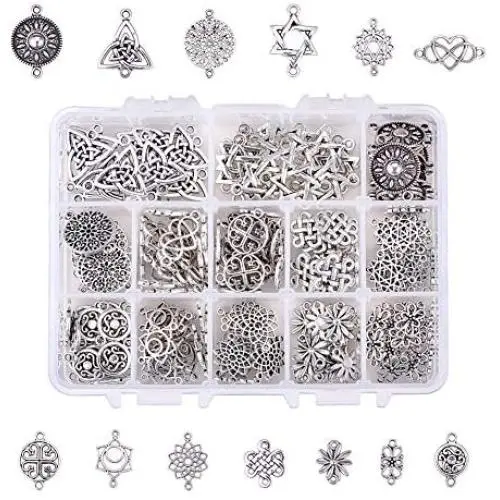 PH PandaHall 195pcs 13 Style Connector Beads Charms Tibetan Antique Silver Flower Heart Charms Pendants Beads Connector for DIY Dangling Earrings Necklace Bracelet Making PH PandaHall 195pcs 13 Style Connector Beads Charms Tibetan Antique Silver Flower Heart Charms Pendants Beads Connector for DIY Dangling Earrings Necklace Bracelet Making